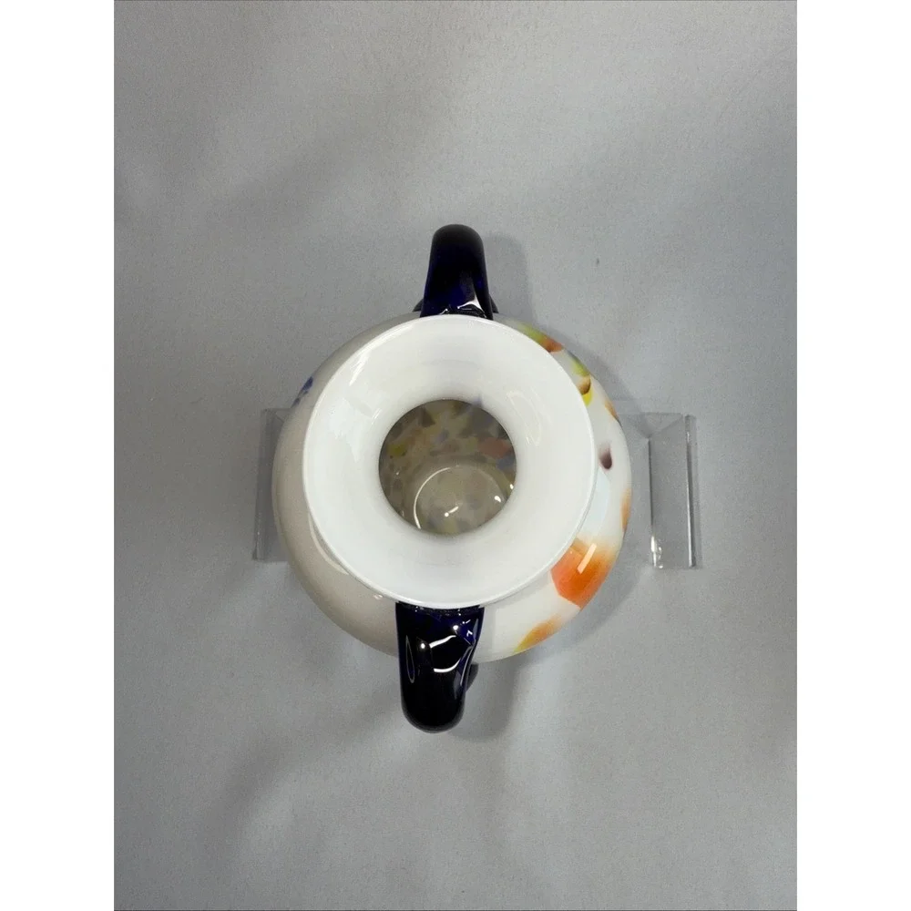 Colorful Glass Vase Speckled Splatter Paint on White Double Cobalt‎ Handle 7